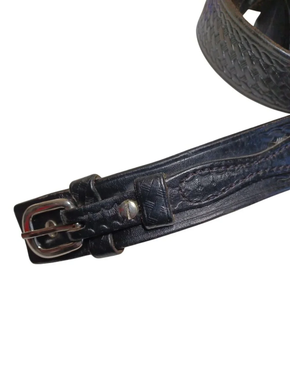 Belt Western Billet Black Ranger Basket Weave Leather Solid Brass Buckle Mens 42